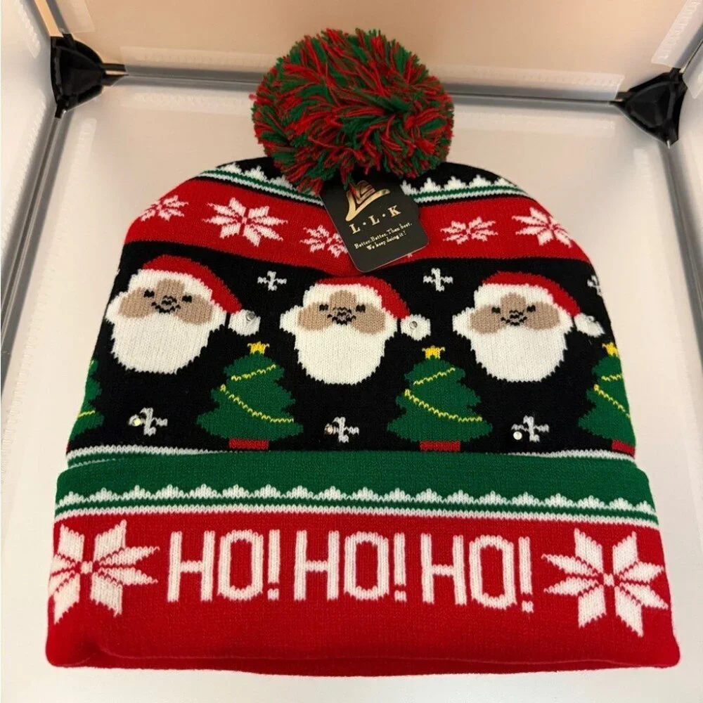 Christmas Festive Adults & Kids Light Up Pom-Pom Beanie One Size New